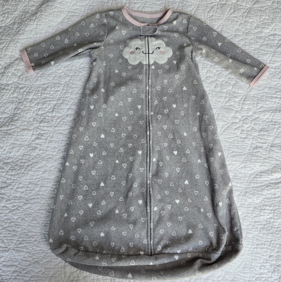 Carter's Grey Fleece 6-9 Month Clouds And Hearts Baby Sleep Sack - Picture 1 of 7